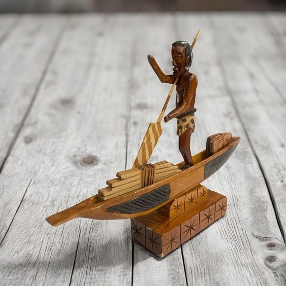 Vintage African wooden boat with figure and goods.
11.75”T x 14.5”W - Picture 3 of 9